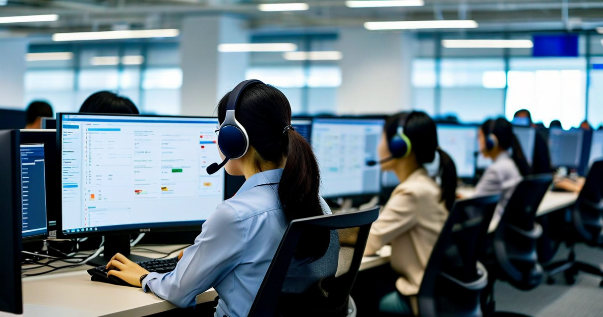 High-volume e-commerce support operation in Southeast Asia with agents and screens showing order data